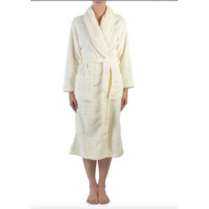 Claudel Women's Penguin Plush Tie Robe In ivory Size XL